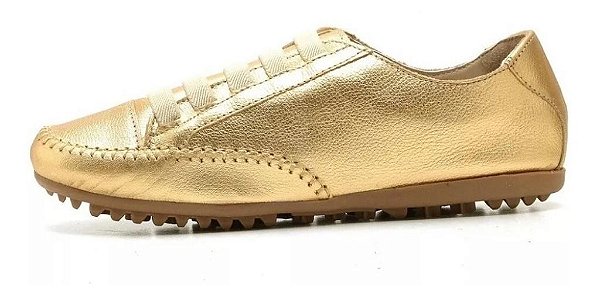 SAPATÊNIS FEMININO EM COURO LEGÍTIMO DOURADO