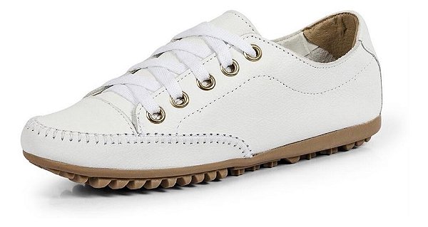SAPATÊNIS FEMININO EM COURO LEGÍTIMO CASUAL BRANCO