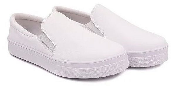 TÊNIS SLIP ON FEMININO DE COURO LEGÍTIMO BRANCO