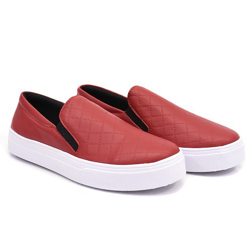 TÊNIS SLIP ON FEMININO CASUAL VERMELHO E PRETO