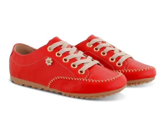 SAPATÊNIS FEMININO EM COURO LEGÍTIMO VERMELHO COM BROCHE