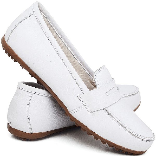 MOCASSIM FEMININO COMFORT DE COURO BRANCO