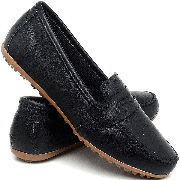 MOCASSIM FEMININO COMFORT DE COURO PRETO