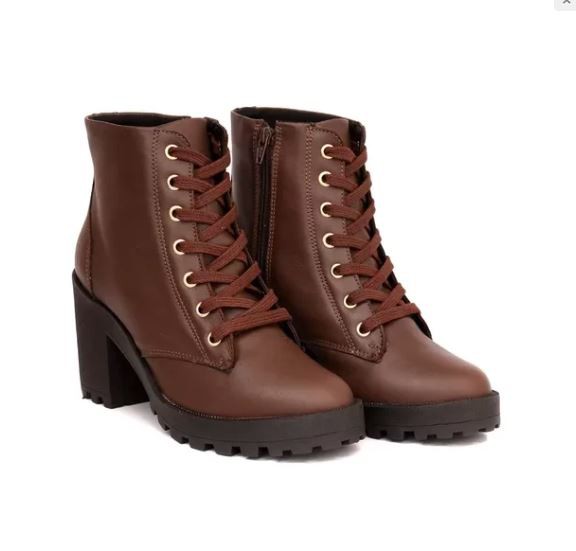 Coturno Feminino de Couro Legítimo Salto Alto Café