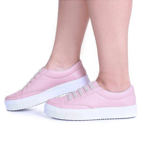TÊNIS FEMININO SOLADO PLATAFORMA COR ROSA BEBÊ