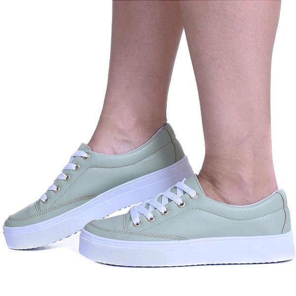 TÊNIS FEMININO SOLADO PLATAFORMA VERDE AJUSTE CADARÇO