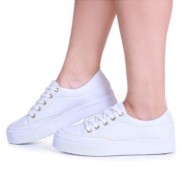 TÊNIS FEMININO SOLADO PLATAFORMA BRANCO AJUSTE CADARÇO