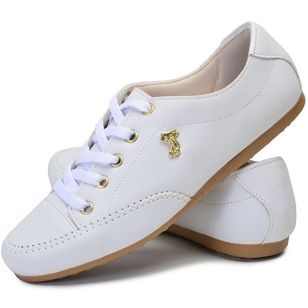Sapatênis Feminino Branco Casual com Broche Gato