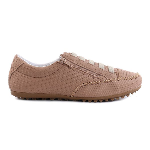 Sapatênis Feminino Casual Comfort Nude Ziper Lateral