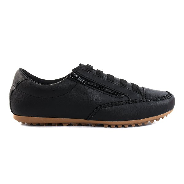Sapatênis Feminino Preto  Casual Elástico com Ziper