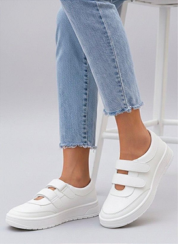 TÊNIS SAPATILHA FEMININA COM VELCRO BRANCA