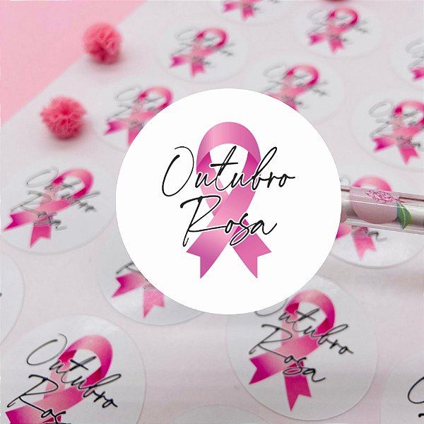 Adesivo Branco Laço Outubro Rosa
