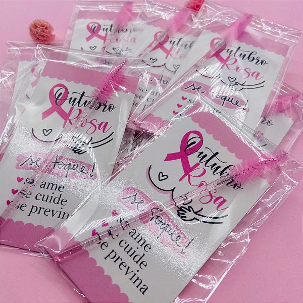 25 Cartões + Escovinha para Cílios ou Sobrancelha Outubro Rosa