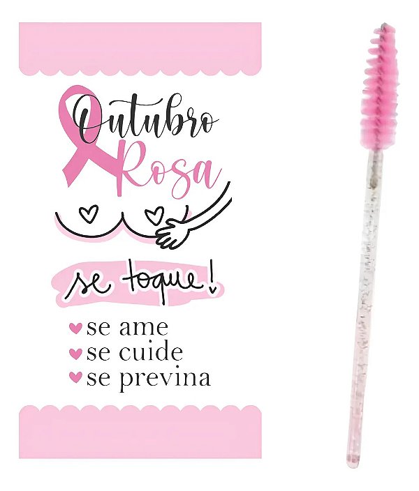 25 Cartões + Escovinha para Cílios ou Sobrancelha Outubro Rosa