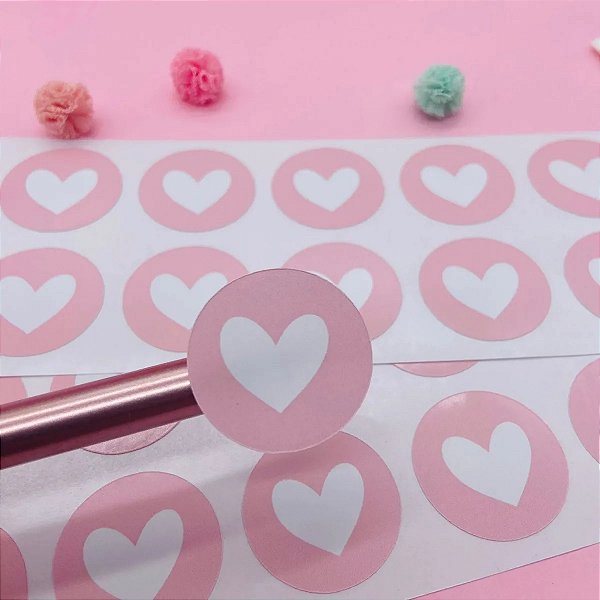 Adesivos Lacre Coração 3x3cm Unboxing Embalagens Colante Rosa Bebê