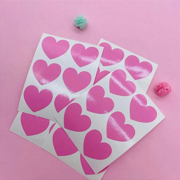 Etiqueta Coração Adesiva 3x2,5cm Lacre De Embalagem Rosa Rosa-chiclete