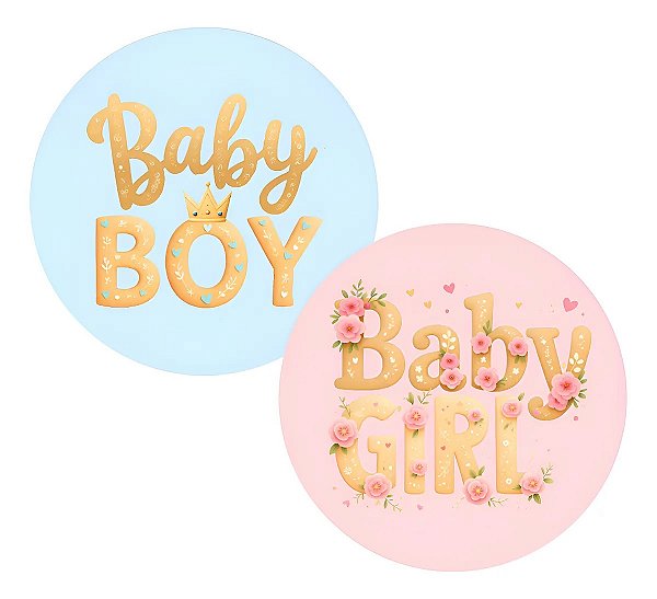 Adesivo Chá Revelação Team Girl Boy Redondo Rosa E Azul