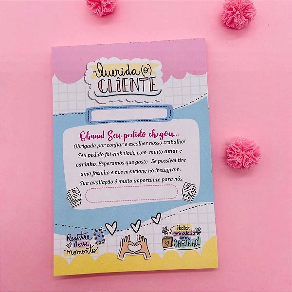 Talão Bloco Carta De Agradecimento Ao Cliente