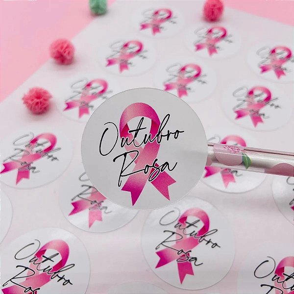 Adesivo Lacre Outubro Rosa Coração Laço Cancêr De Mama Branco