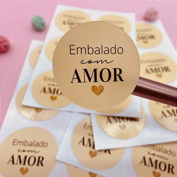 Adesivo Etiqueta Papelaria Embalado Com Amor Nude