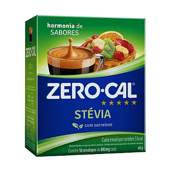 Adoçante em Pó Stévia 50 Sachês de 0,8 g 40 g - Zero-Cal