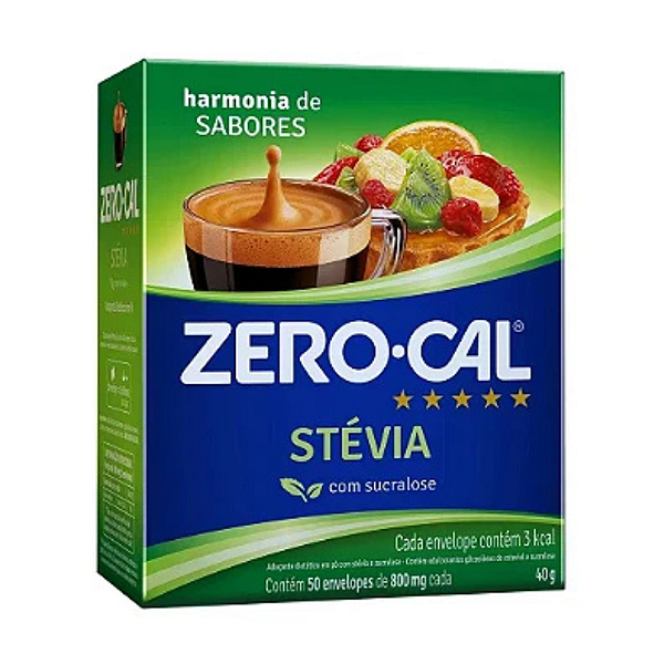 Adoçante Em Pó Stévia Caixa 0,8g 50un 40G Zero Cal