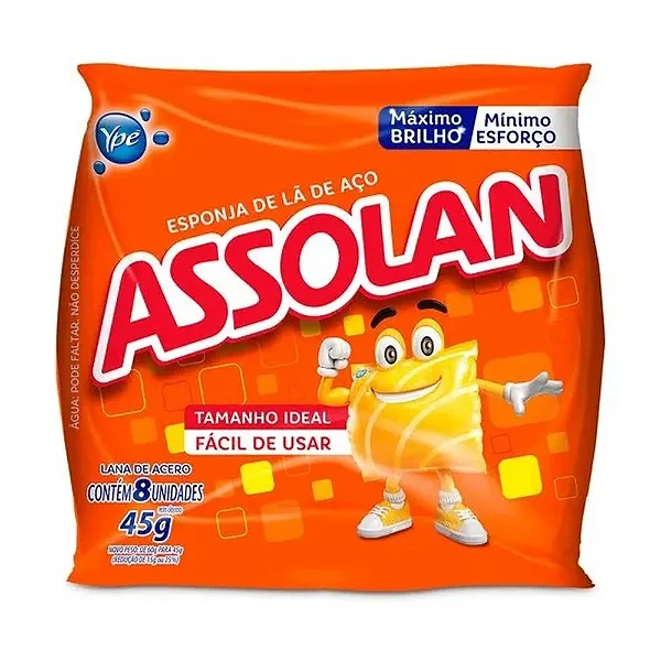 Esponja de aco UND 45g sacos de 8 esponjas cada- Assolan
