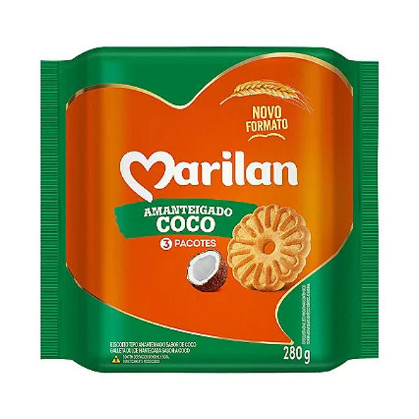 Biscoito Doce Amanteigado Coco pacote 280g - Marilan/Mabel