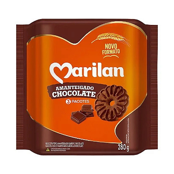 Biscoito Doce Amanteigado Chocolate pacote 280g - Marilan/ mabel