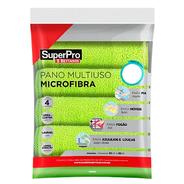 Pano Microfibra 30x30cm c/4 SP9324 color - SuperPro Bettanin