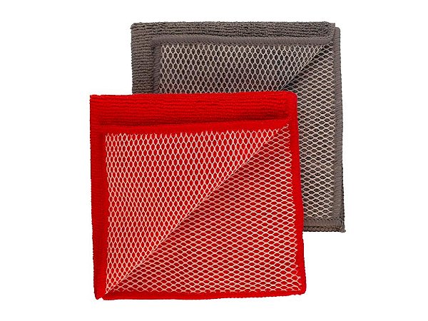Pano esfrega e seca microf multiuso 2 pc 29 x 29 vermelho/ cinza - Powermaid