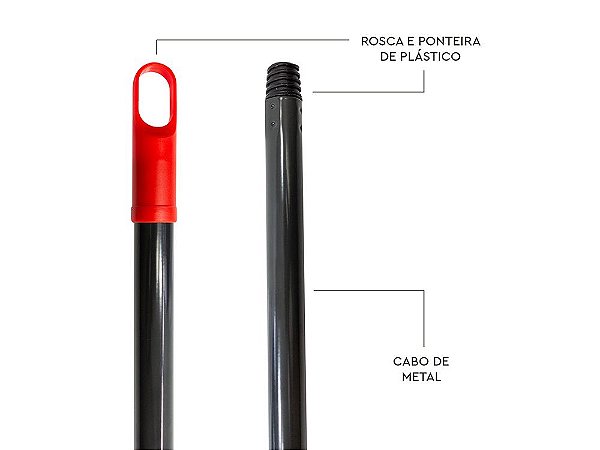 Cabo de metal 1,2m para vassouras e rodos tam. Único vermelho c/ cinza - Powermaid