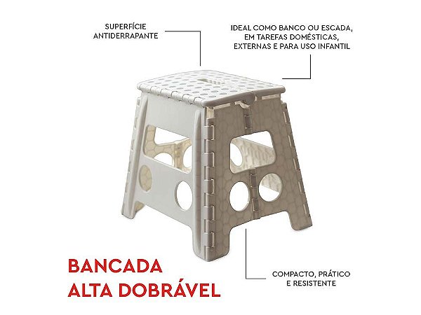 Banqueta alta multiuso dobrável tam único branco - Powermaid