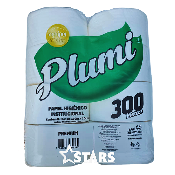 Papel Higiênico Rolão 8x10x300m 100% Celulose Premium Plumi - Aguipel