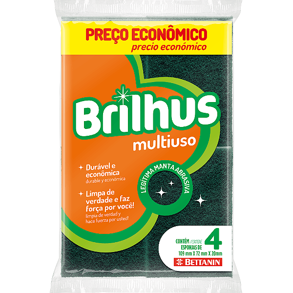 Esponja Multiuso Brilhus C/ 4 Un (Bt4514) 109mmx72mmx20mm Bettanin - UN