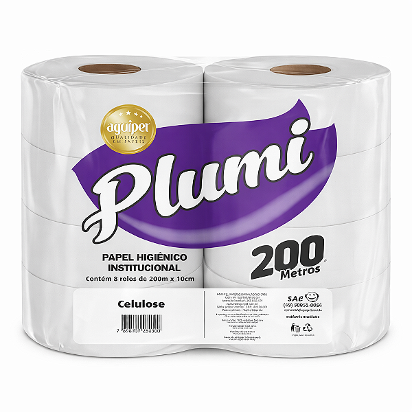 Papel Higiênico Rolão 8x10x200m 100% Celulose Premium Plumi - Aguipel