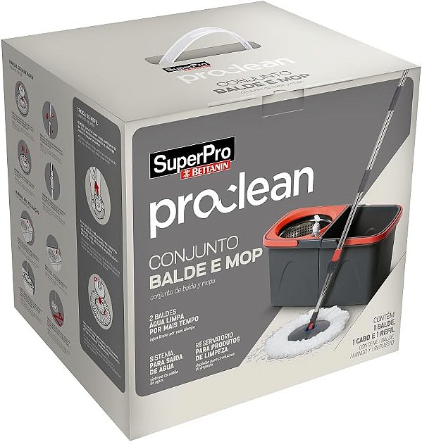 Conjunto Mop Giratório SP9098 Cesto Inox e Balde Duas Águas SuperPro Bettanin
