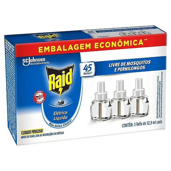 Refil Eletrico Líquido Raid 45 Noites 03 Refis De 32,9ml