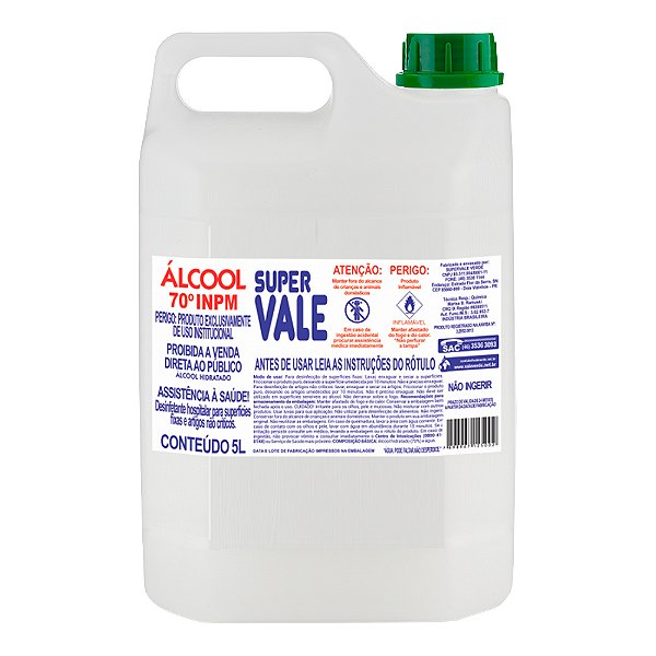 Álcool Líquido 70° 5L Desinf Hospitalar  - Supervalle