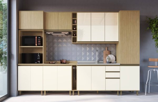 Cozinha Nova Dubai Louro Freijo/Champagne 100% MDF