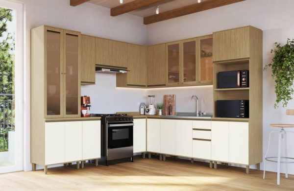 Cozinha Nova Dubai de Canto Louro Freijo/Champagne 100% MDF