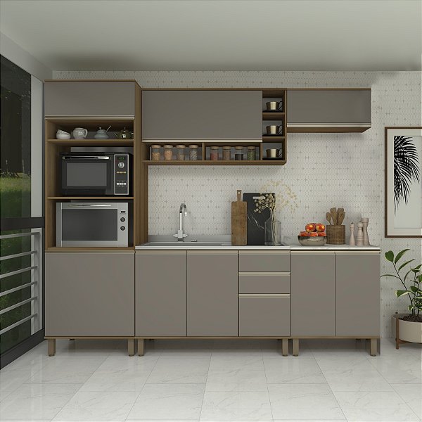 Cozinha Modulada Diana 01 Avelã/Fumê
