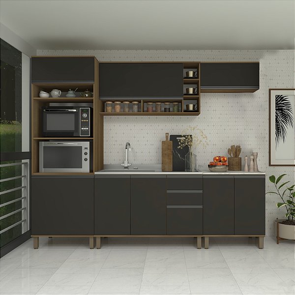 Cozinha Modulada Diana 01 Avelã/Nero