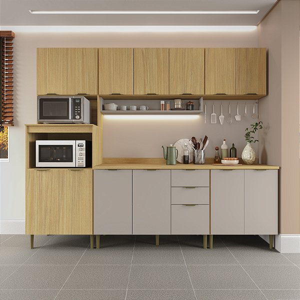 Cozinha Ibiza Louro Freijo/Cinza 100% MDF