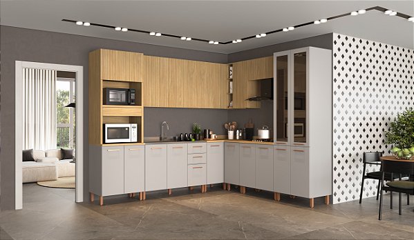Cozinha Sardenha de Canto Cinza/ Louro Freijó 100% MDF