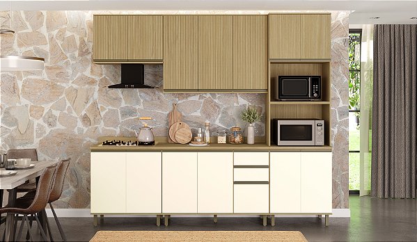 Cozinha Nova Dubai Louro Freijo/Champagne 100% MDF