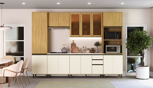 Cozinha Nova Dubai Louro Freijo/Champagne 100% MDF