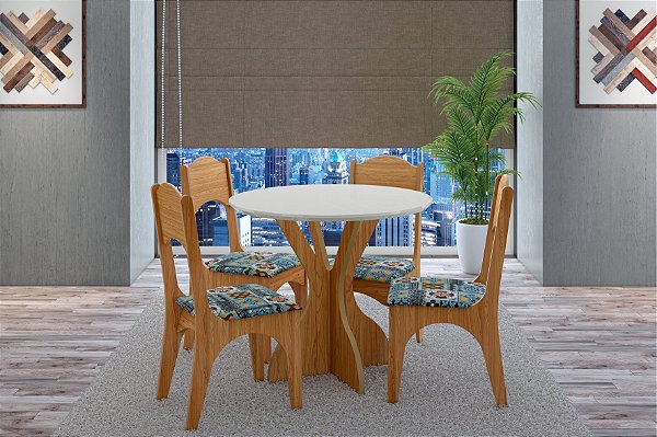 Mesa Redonda TM10 WJ com 4 Cadeiras CA18 J10 Dalla Costa