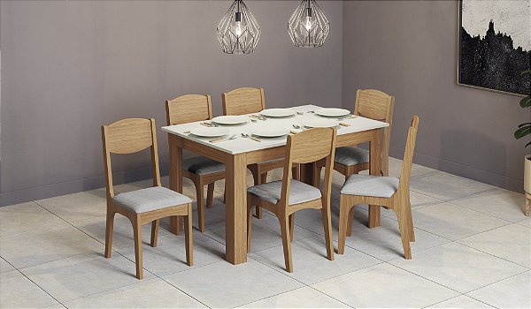 Mesa Quadrada TM21 JJ com 6 Cadeiras CA12 J22 Dalla Costa