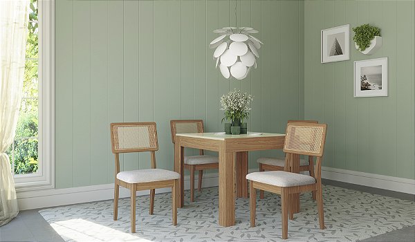 Mesa de Jantar Extensivel TM37 WJ com 4 Cadeiras CA35 J20 Dalla Costa